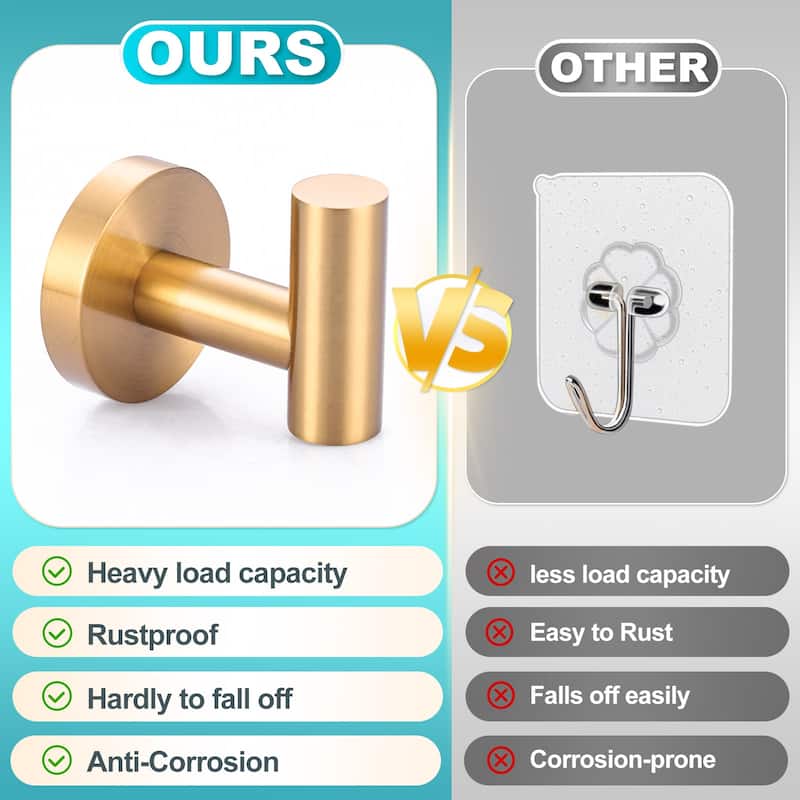 WOWOW Stainless Steel J-Hook Robe/Towel Hook 6-Pack