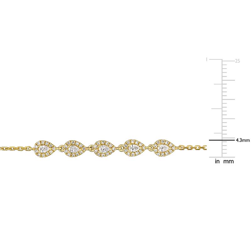 Miadora 2/5ct TW Pear-Shaped and Round Cut Diamond Bracelet in 14k Yellow Gold - 7 in