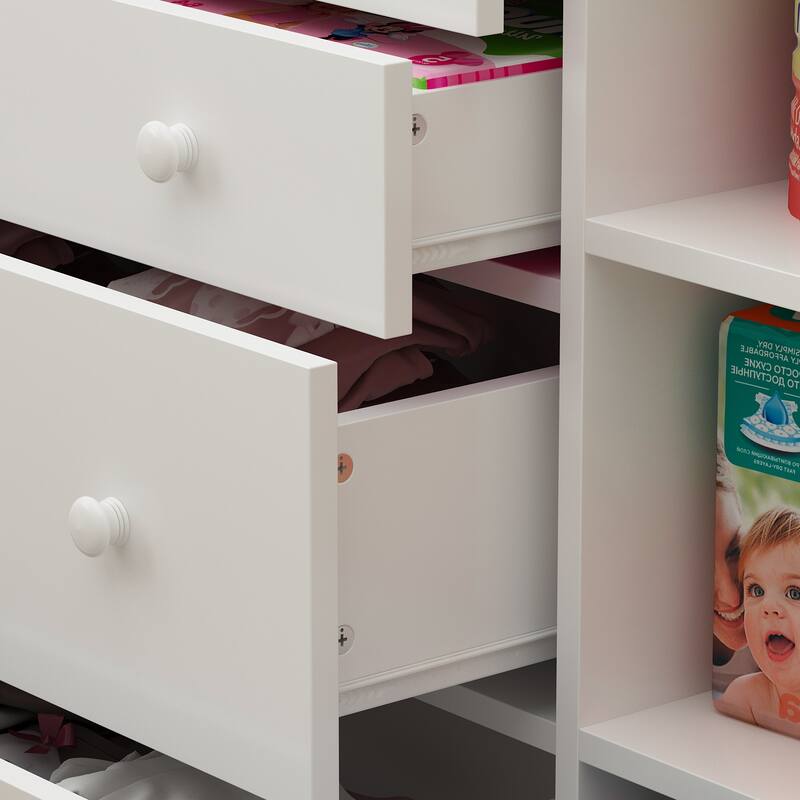 Timechee 47" Heavy Changing Table Drawers Dresser Chest White Cabinet