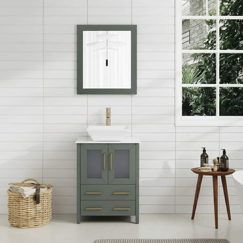 Vanity Art 24-inch Single Sink Bathroom Vanity Set With Engineered Marble Top and Free Mirror - Vintage Green