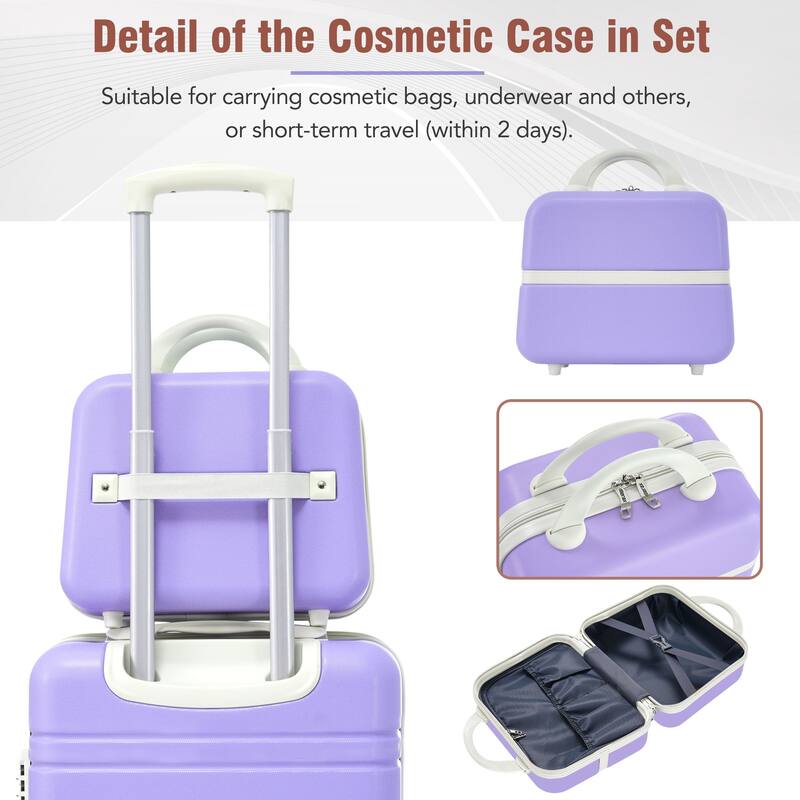 4 Pieces Hardshell Luggage Sets, 20"+24"+28" Luggages and Cosmetic Case Set Spinner Suitcase Set with TSA Lock