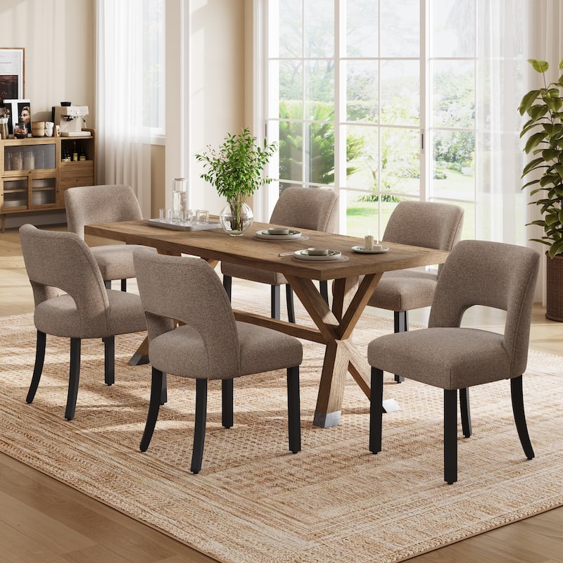 Set of 2/4/6 Modern Fabric Upholstered Dining Room Chair Kitchen Chairs with Wood legs - Set of 6 - Brown