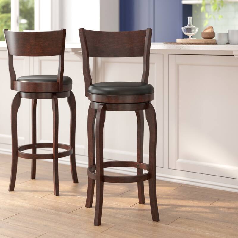 Commercial Upholstered Wooden Swivel Bar Stool - Espresso/Black