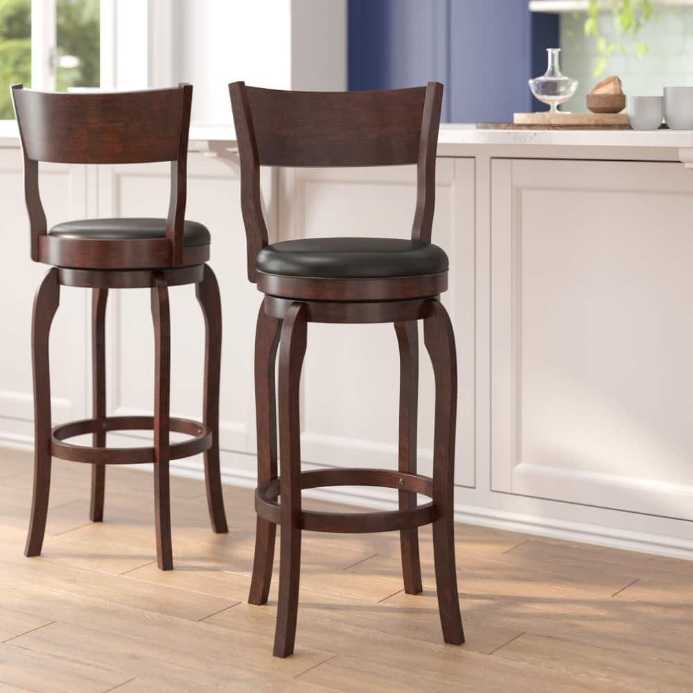 Commercial Upholstered Wooden Swivel Bar Stool