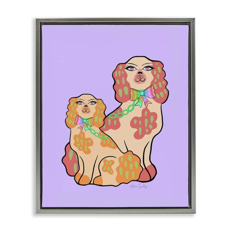 Stupell Funky Dogs on Purple Framed Floater Canvas Wall Art Design By Katie Conley - 25 x 31 - Grey