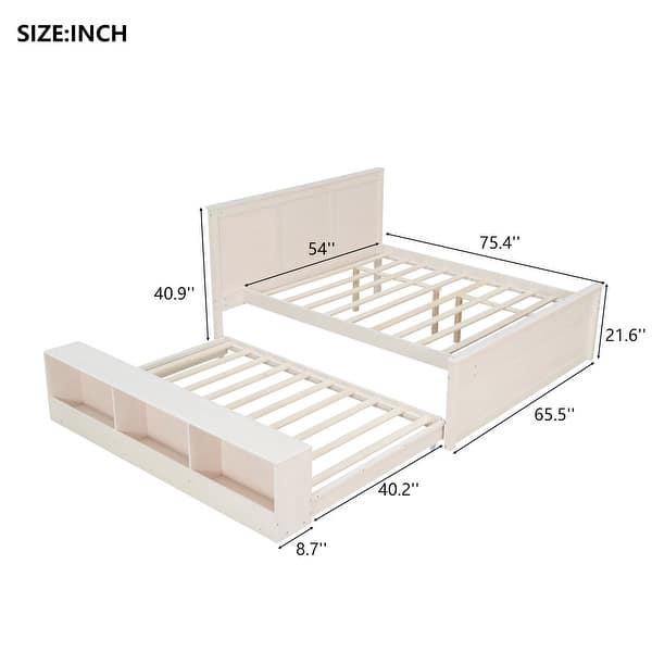 GDFStudio - Solid Wood Platform Bed with Pull Out Trundle and Side ...