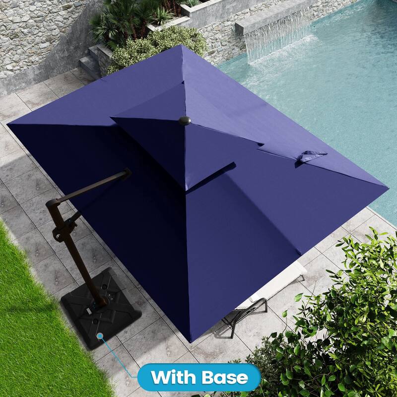 10.5 ft. x 9 ft. Double top 360-Degree Rotation Cantilever Patio Umbrella with Base