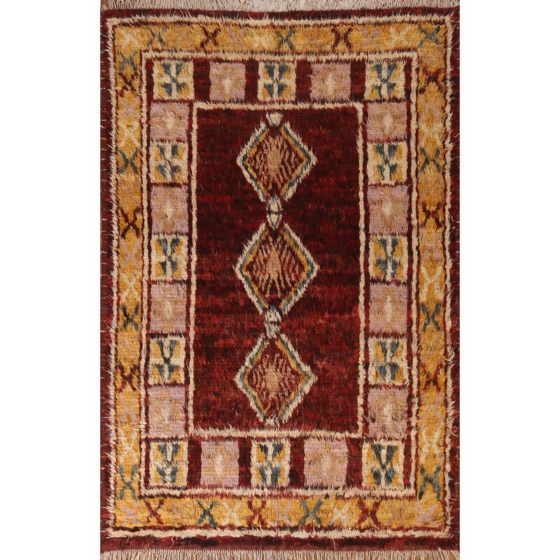 Hand Knotted Oriental 100% Wool Carpet Modern Tribal Red Moroccan Area Rug - 9' 7'' X 6' 8''