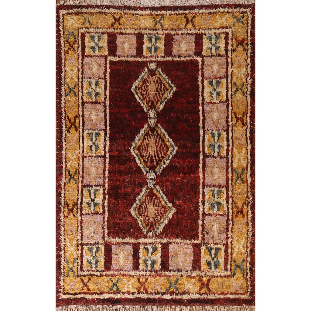 Hand Knotted Oriental 100% Wool Carpet Modern Tribal Red Moroccan Area Rug - 9' 7'' X 6' 8''