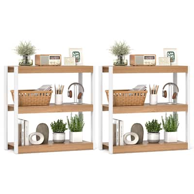 Gymax 2 PCS 3 Tier Bookshelf Wooden Bookcase w/ Dual Anti-Tipping Kits