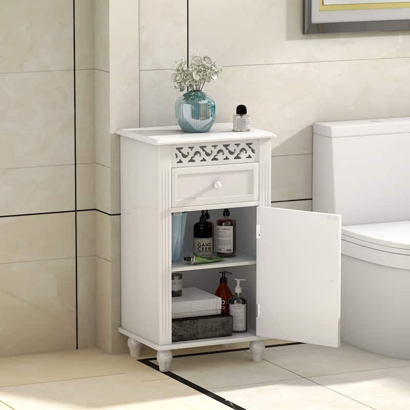 Wood Bathroom Organizer Floor Storage Cabinet with Adjustable Shelf