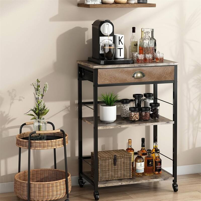 Coffee Bar Cart with Storage - 21.65"D x 13.76"W x 32.27"H