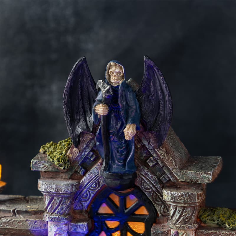 Glitzhome 9.75"H Lighted Resin Halloween Haunted House Table Village Decor
