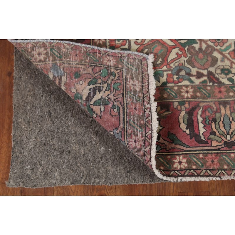 Pink Floral Bakhtiari Persian Vintage Rug Hand-Knotted Wool Carpet - 7'1"x 9'7"