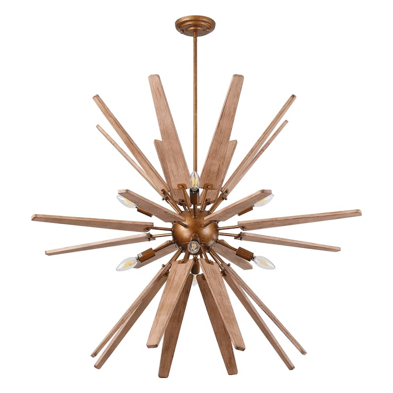 Lighting Thorne Chandelier 8 Light Wood in Contemporary Style Starburst Design