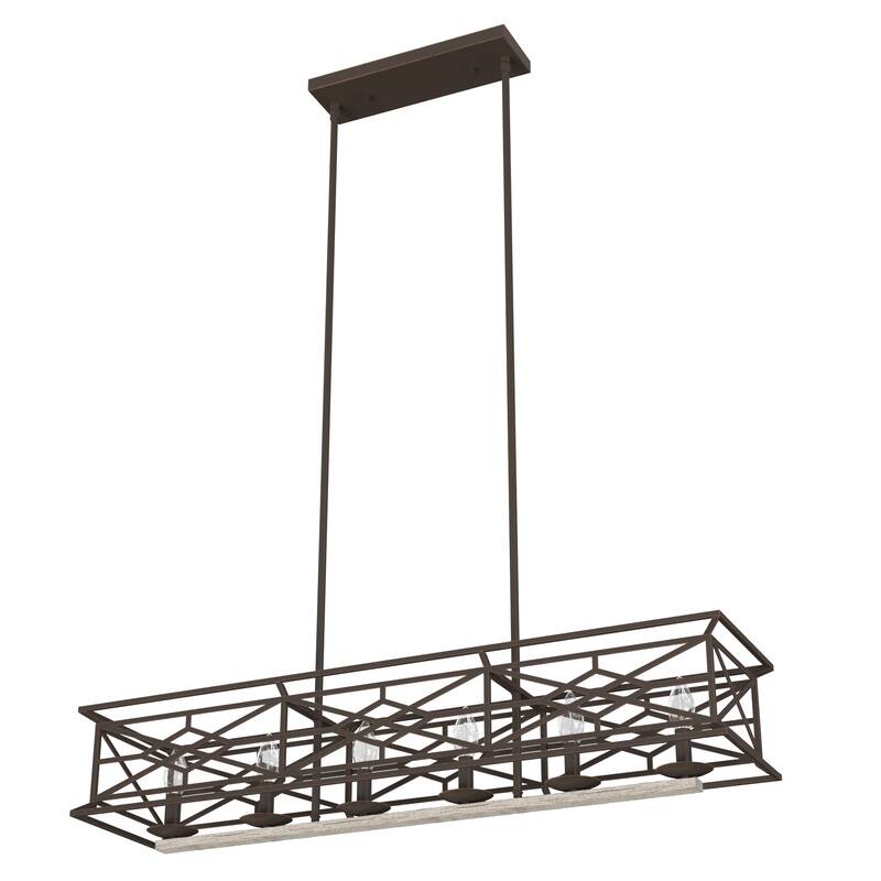 Hunter Langwood 6-Light Linear Chandelier - Dining Room, Kitchen Island, Cage - Contemporary, Modern Farmhouse, Shabby Chic