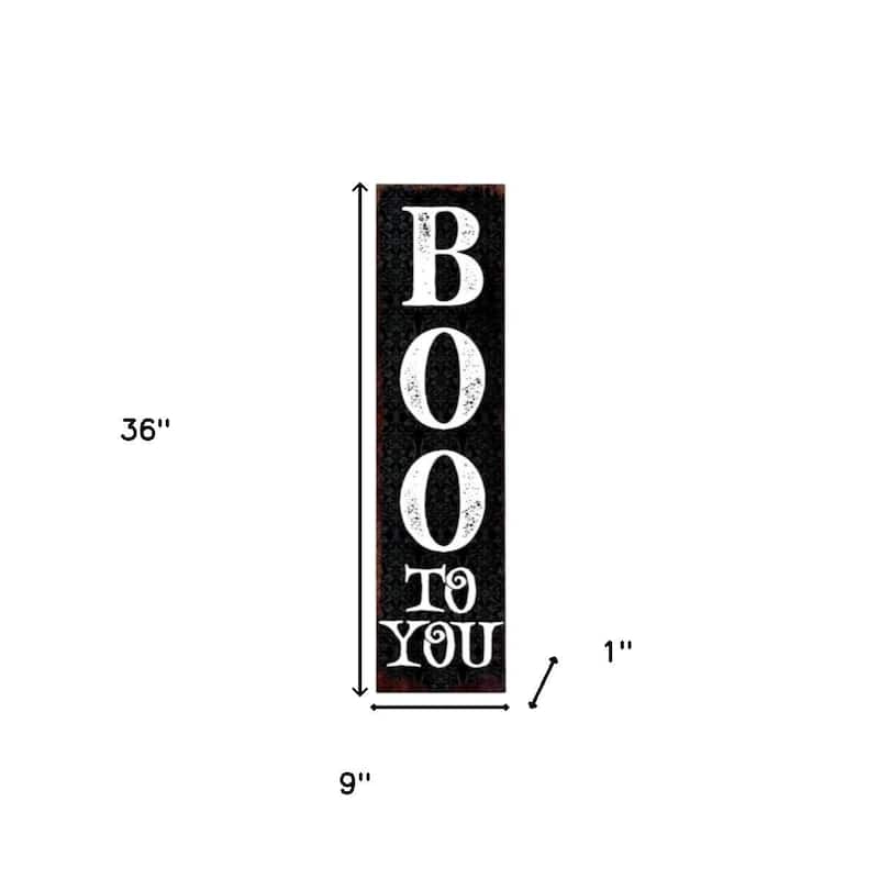 HomeRoots 36" Black And White Solid Wood Boo Halloween Porch Sign