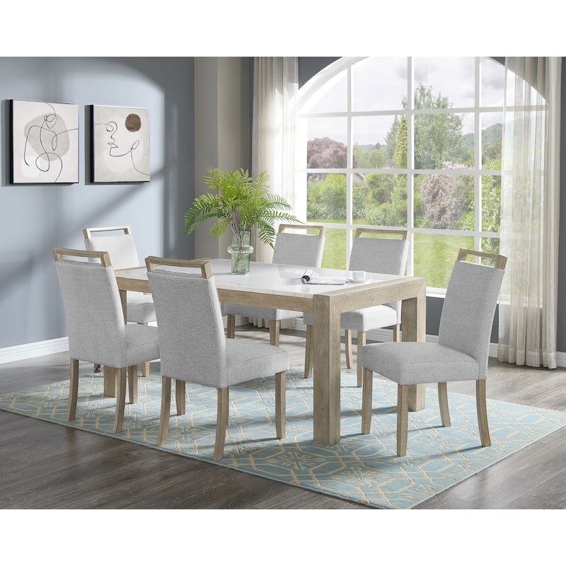 1pc White Genuine Marble Stone Dining Table Dining Room Wooden Contemporary Formal Solid Wood Veneer Standard Height