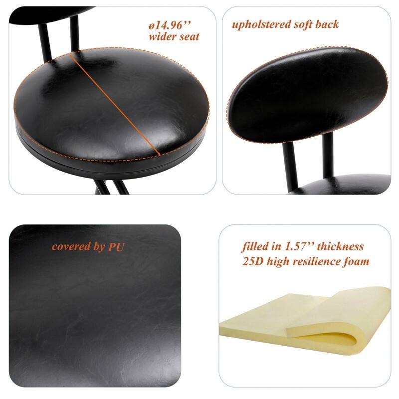 Bar Stools Upholstered Counter Height Barstools for Kitchen Island Set of 2 Modern PU Leather Dining Chairs with Footrest