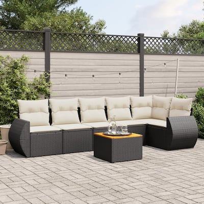 vidaXL Patio Sofa Set with Cushions Outdoor Furniture 7 Piece Poly Rattan - 21.7 x 21.7 x 14.6