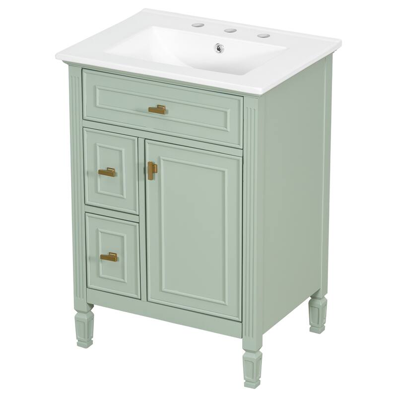 24 Inch Bathroom Vanity with Ceramic Sink Combo, Undermount Vanity Sink Cabinet Bathroom Storage Cabinet for Small Space