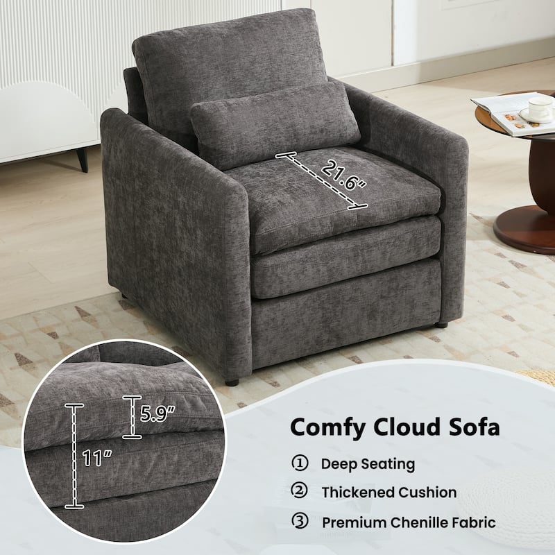 3-Pieces Chenille 6-Seat Sectional Sofa Set with Oversized Cloud Couch and Double Cushions