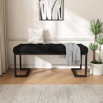 Modern Design Upholstered Button Tufted Bench, Durable Iron Frame, Black and Bronze