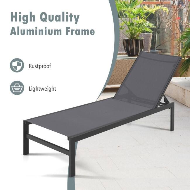 6-Position Chaise Lounge Chairs with Rustproof Aluminium Frame - 60.5"-78" x 25" x 39.5"-25.5" (L x W x H)