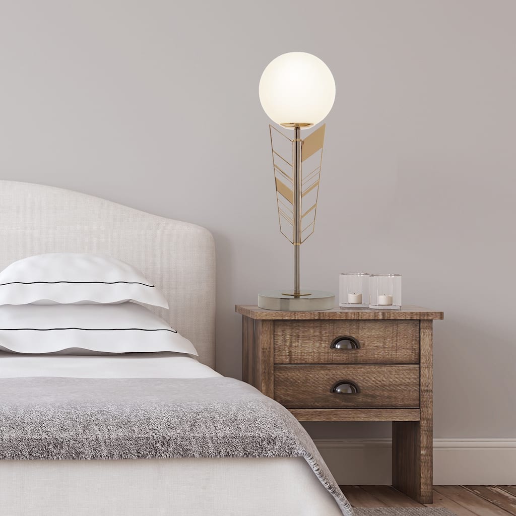 Camille River of Goods Gold and White Metal and Glass Novelty 19.5-Inch Table Lamp - 5.875" x 5.875" x 19.5"