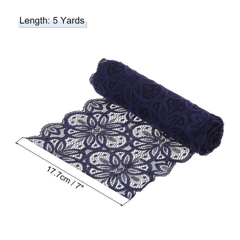 Lace Ribbon 7 Inch Lace Flower Trim for Craft Gift Wrappers Wedding - Dark Blue - 5 Yard