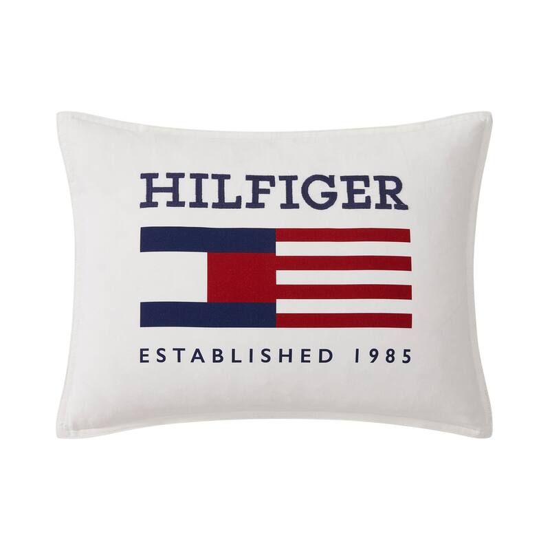 Tommy Hilfiger Rectangular Decorative Throw Pillows - Removable Cover with Hidden Zipper Closure - Graphic 1985 Blue