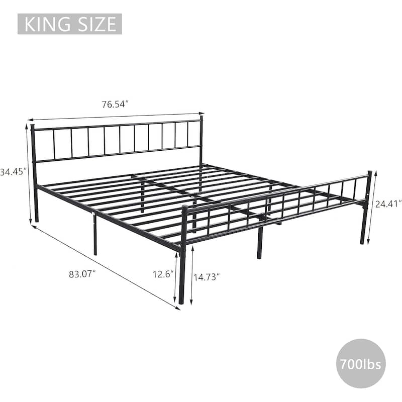 alazyhome Classic Metal Platform Bed Frame Steel Slat Support, Black
