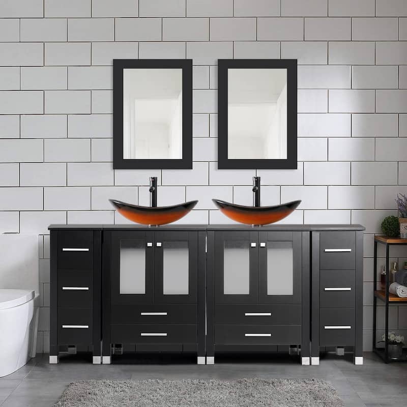 72" Bathroom Vanity Set with Vessel Sink Side Cabinet Combo