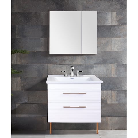 Innoci-USA Anacapa 32" Wall Hung Vanity set with Ceramic Top with Integrated Basin and Medicine Cabinet with Matching Finish