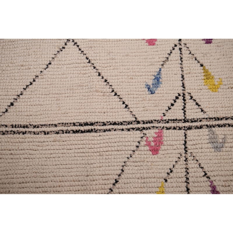 Earth Tone Moroccan Oriental Area Rug Hand-Knotted Beige Wool Carpet - 6'1" x 12'6"