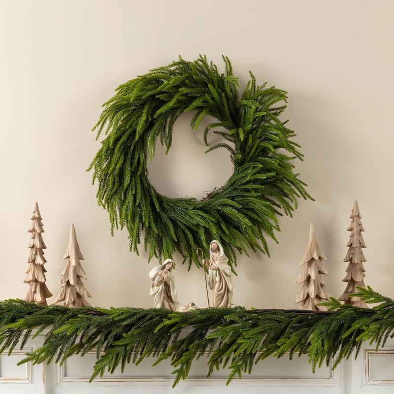 Glitzhome Christmas Greenery Pine PE Dripping Garland & Wreath & Teardrop Set