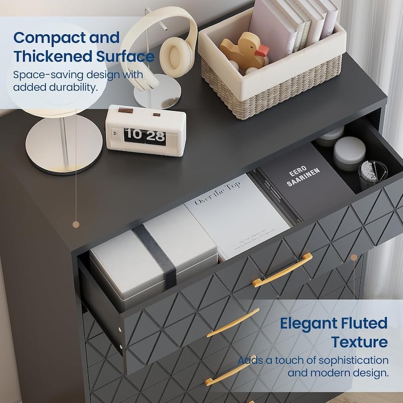 Tall Dresser, Storage Cabinet for Bedroom with 5 Drawers