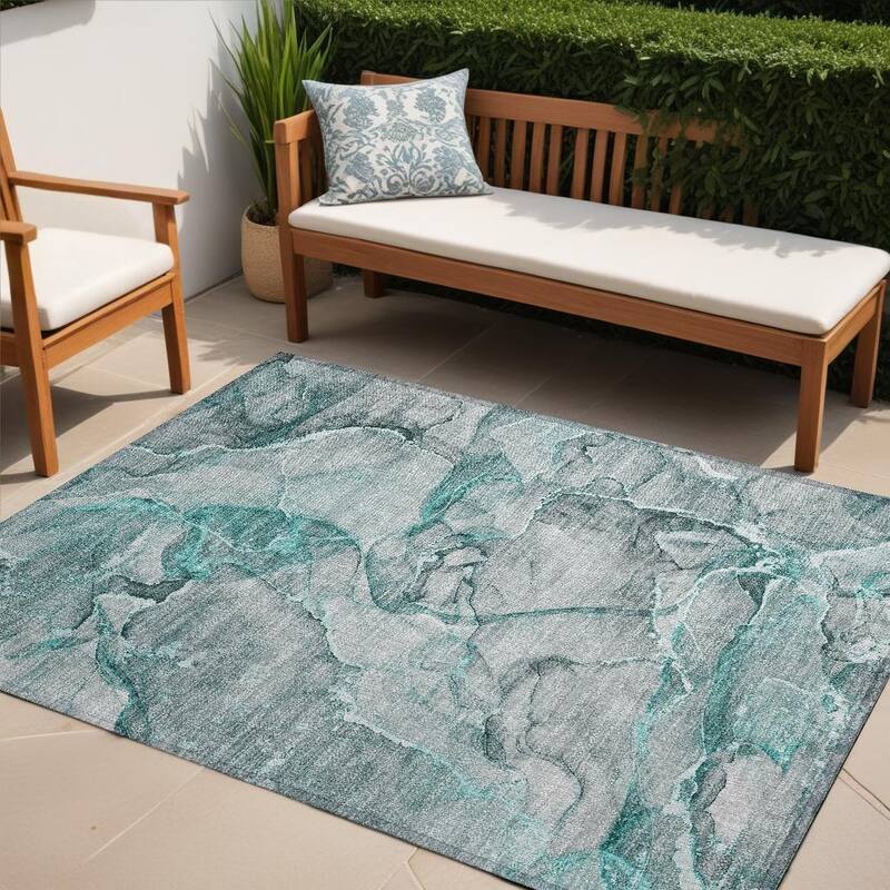 Lalu Artistic Abstract Weather Resistant Classic Meets Modern Outdoor Rug - 5' X 8' - Multi