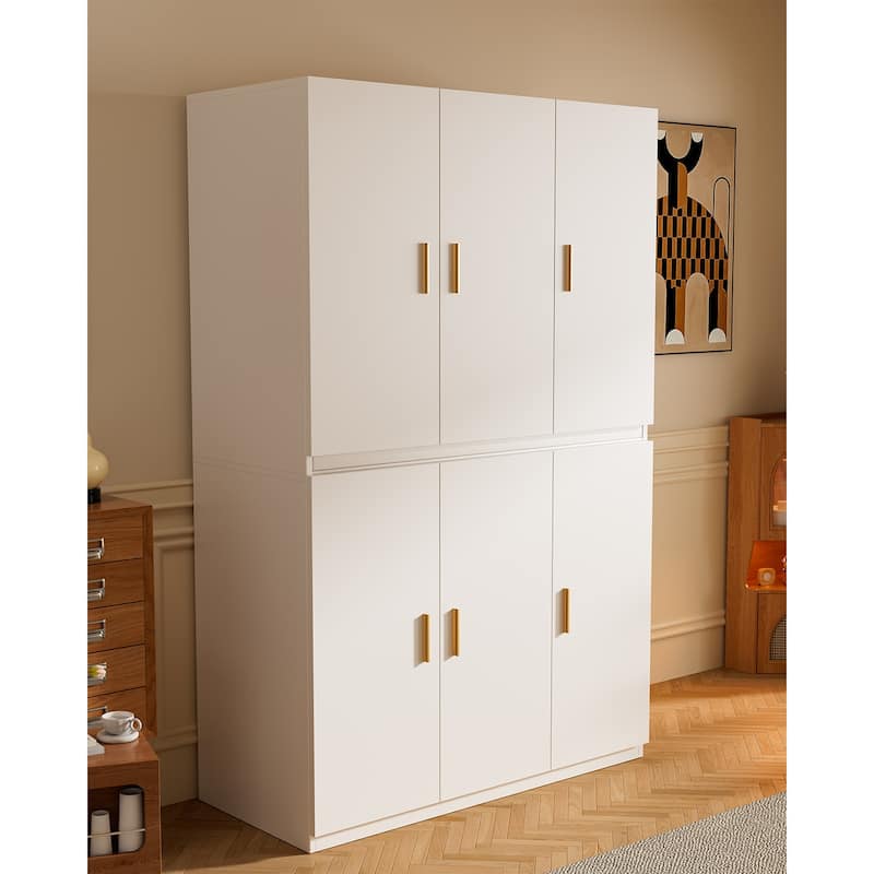 Meyreso White Minimalist Modular Wardrobe Closet with Drawers, Convertible Stacking Armoire - N/A