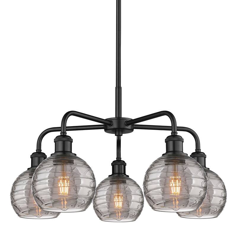 Innovations Lighting 516-5CR 14 24 Athens Deco Swirl Chandelier Athens - Matte Black / Light Smoke Deco Swirl