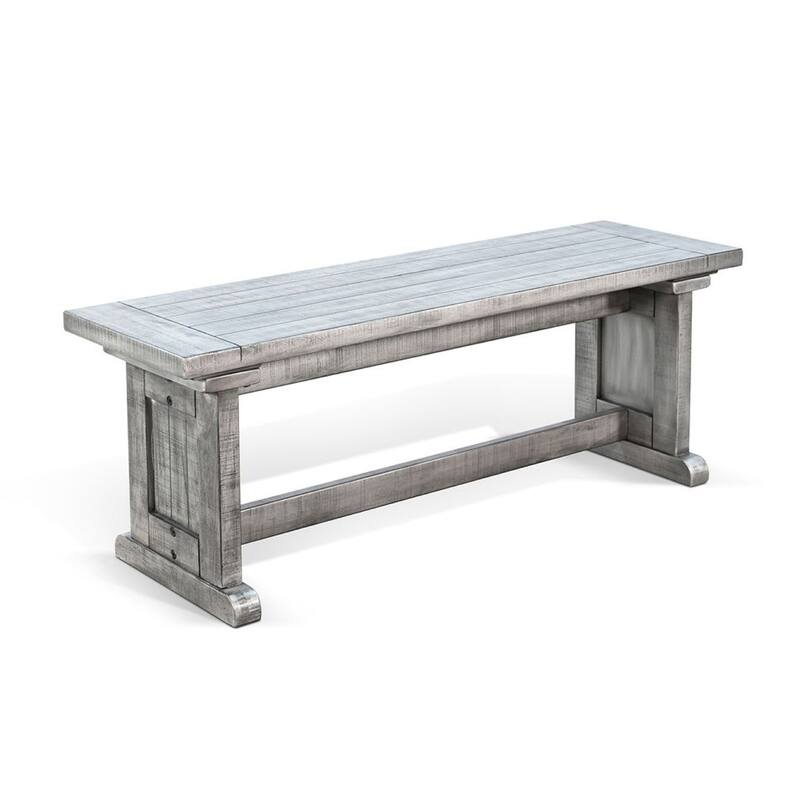 Bench, 48 Inch Wide Farmhouse Plank Style Seat, Gray Pedestal Base