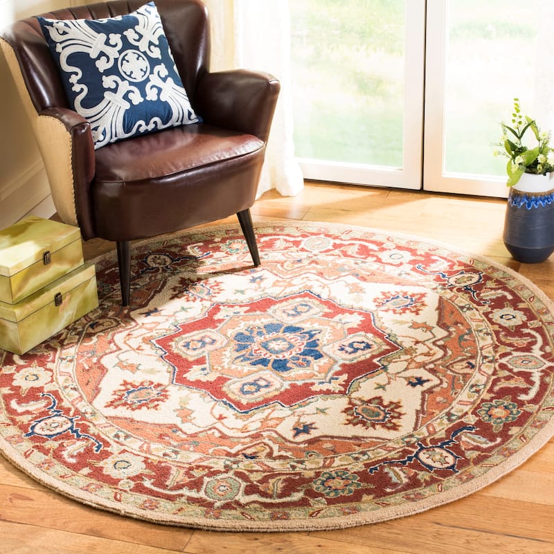 SAFAVIEH Hand-hooked Solbritt Red/ Ivory Wool Rug - 8' Round - Red/Ivory