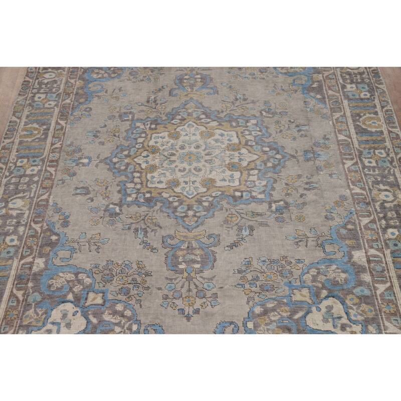 Gray Tabriz Persian Area Rug Handmade Traditional Wool Carpet - 6'9"x 9'5"