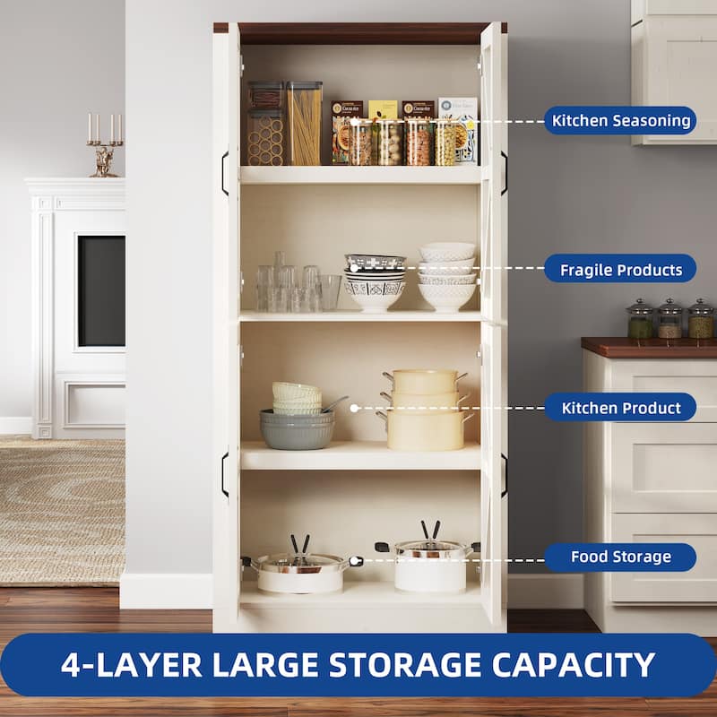 Moasis 65-inch Tall 4 Tiers Large Kitchen Storage Pantry Cabinet with Glass Doors