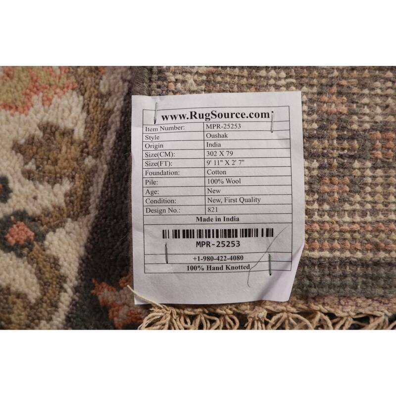 Gray Oushak Oriental Runner Rug Transitional Handmade Wool Carpet - 2'7" x 9'11"
