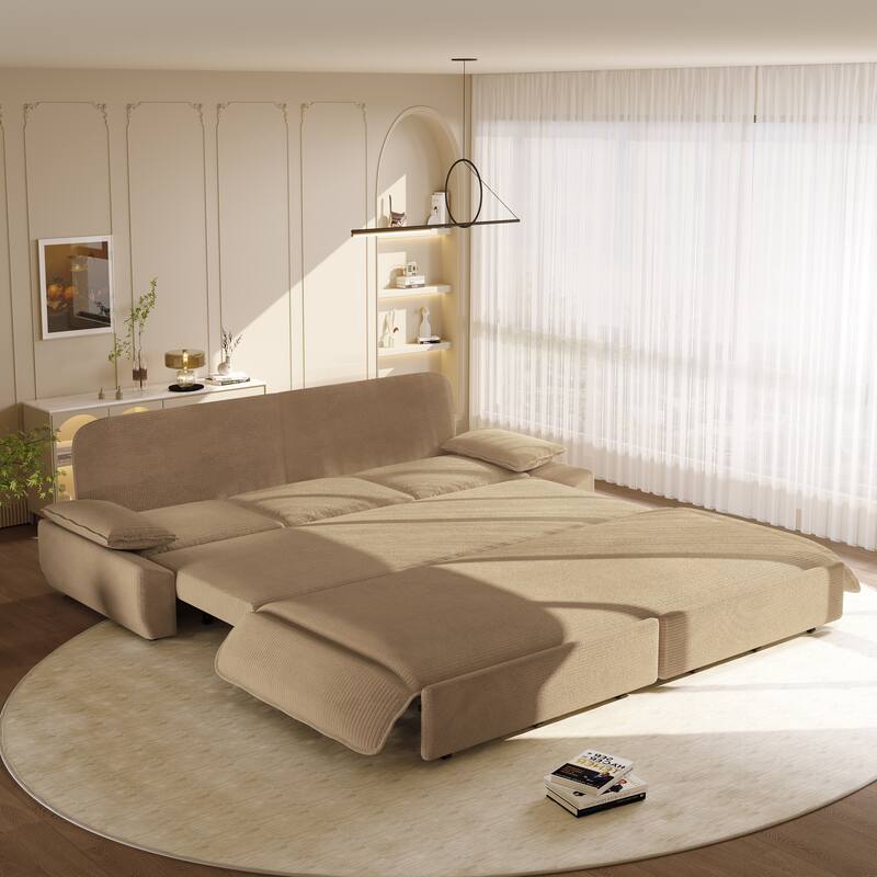 94.5" Corduroy Sofa Bed, 3-in-1 Convertible Sleeper Sofa Couch, Pull Out Sofa Bed, Space-Saving Upholstered Sofa