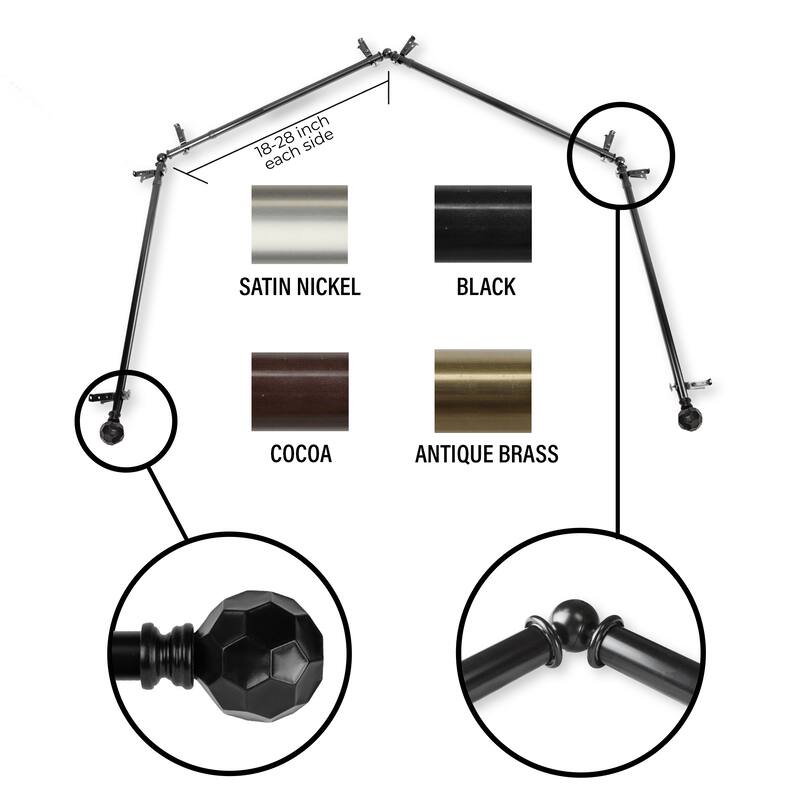 InStyleDesign 13/16" Finley 4-Sided Bay Window Curtain Rod (18-28 inch each side) - Black