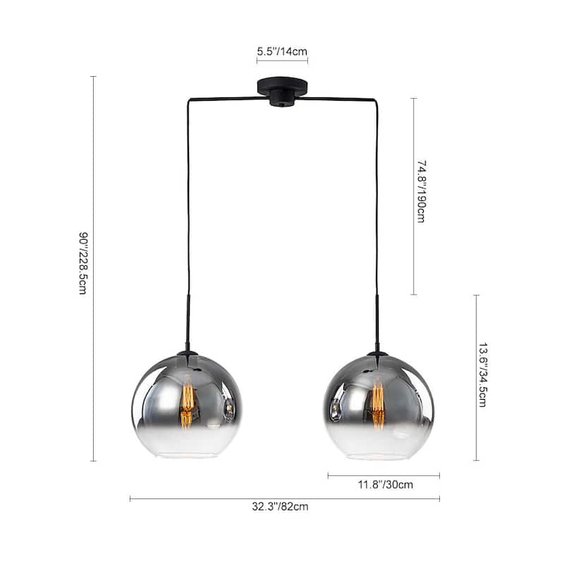 Minimalist Modern 2-Light Hand-blown Gradient Mirror Glass Pendant - 32.3 in
