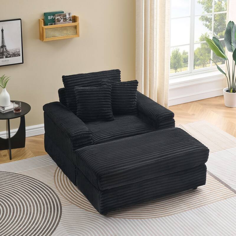 Corduroy Single Sofa Set with 2 Throw Pillows (500lb Capacity)