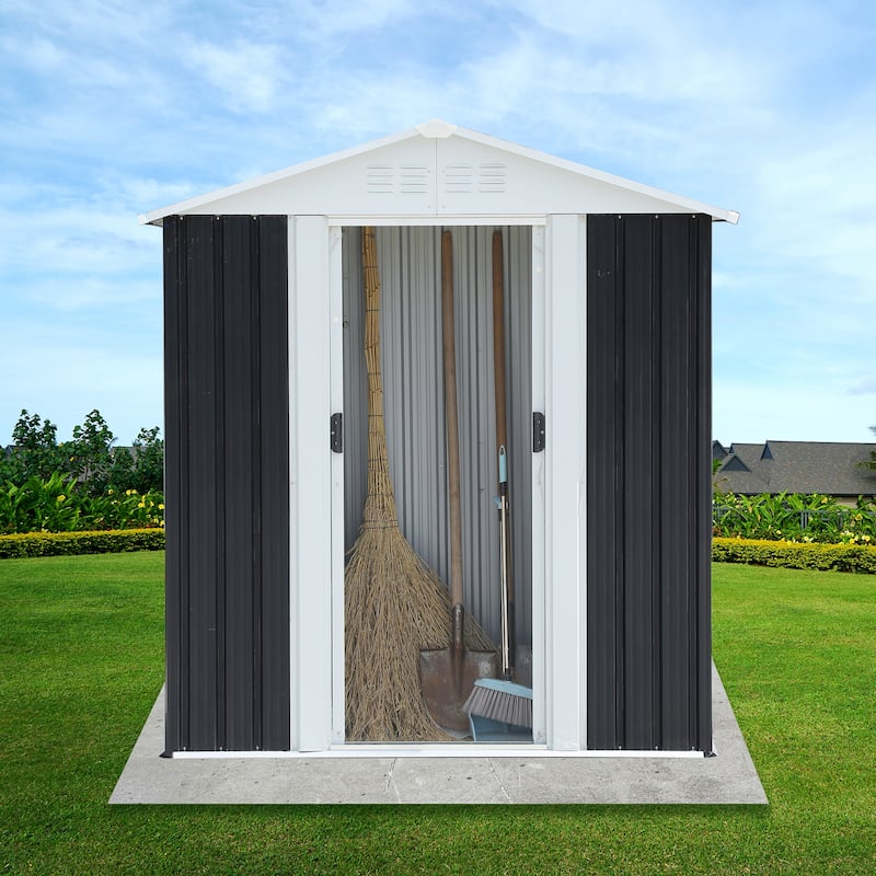 5x3 ft Grey Sliding Door Garden Shed for Outdoors Storage Apex Roof Design